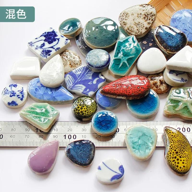 100g Oval Ceramic Mosaic Tiles Multi Color Mosaic Piece DIY Mosaic Making Stones for Craft Hobby Arts Home Wall Decoration arte