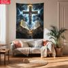 Holy Bible Cross Religious Wall Tapestry Christian Art Decor for Church Home Prayer Room Spiritual Inspiration 2D Flat Printing