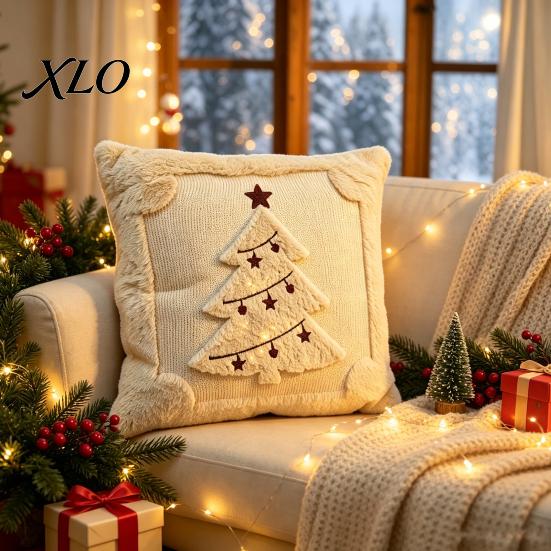 Cozy Plush Pillow Cover Christmas Throw Cover, 18x18 Inch Cushion 3D Snowman Festive Snowflake Reindeer Patterns Pattern, Case for Holiday Home