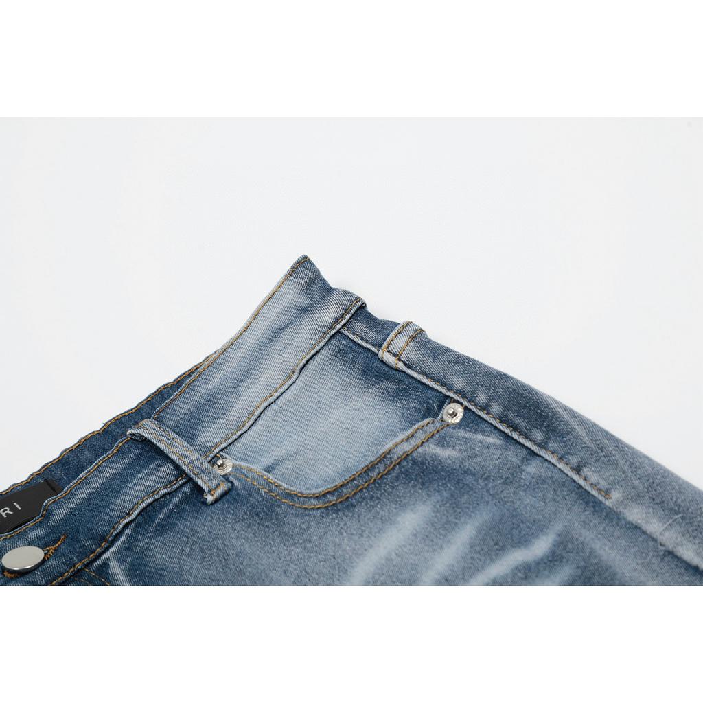 M38 Amiri Herren- und Damen-Jeans im amerikanischen Stil mit Stoffflicken, Löchern, Stickereien, lässige und modische High-Street-Hosen