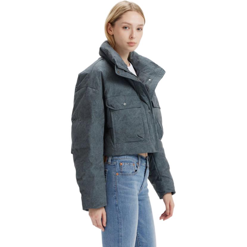 Levis FW24 Performance Warm Fleece Series Tie-Dye Pattern Side Pocket Button Long Sleeve Down Jacket Women Outerwear Gray 002Q5-0001