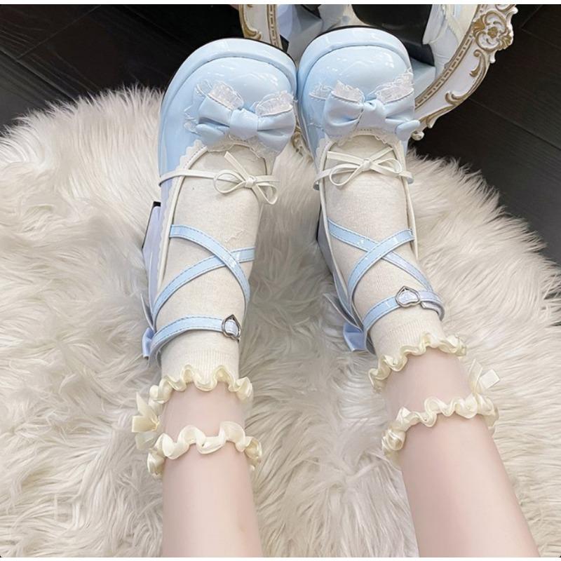Fashion Ladies High Heels Temperament Mary Jane Shoes  Waterproof Platform Thick Heel Comfortable Strap Bow Sweet Girl Lolita Dress Shoe