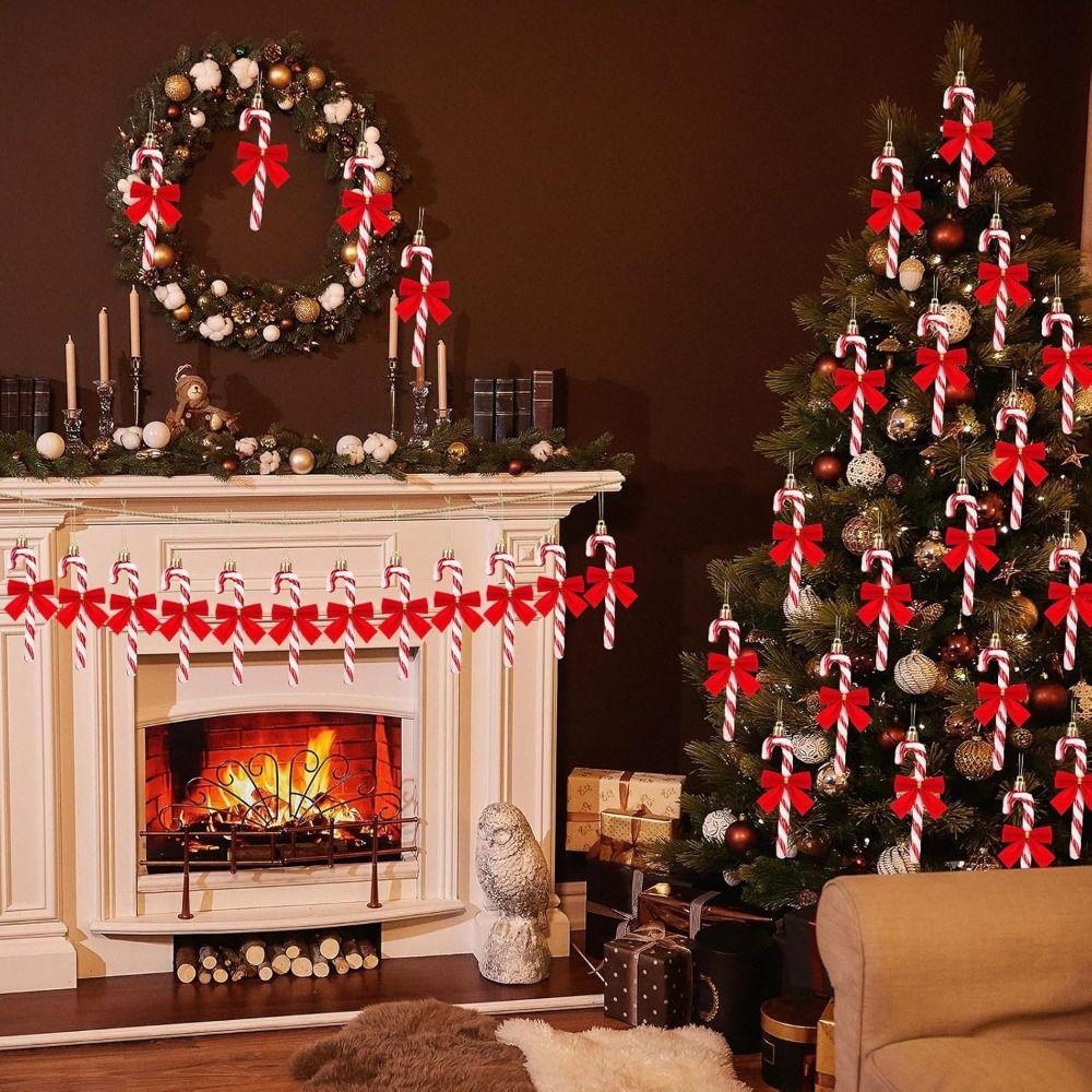 Glitter Christmas Tree Decorations Bowknot Design Hanging Decorations New Year Celebration