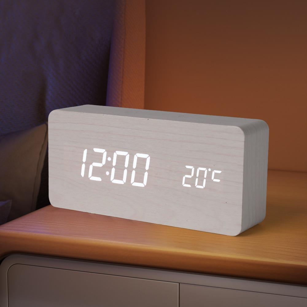 Wooden Digital Alarm Clock,LED Clock with Time, Date,Temperature, Digital Desktop Clock Bedroom Tabletop Led Watch NZ002