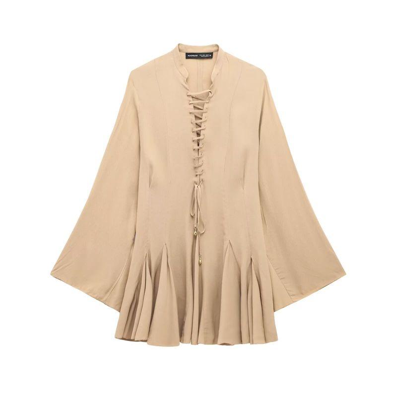 

Kaslead New Women clothes Western Style Fashion Simple Loose Flared Lace-up Decorative Skirt 1284965 Khaki L