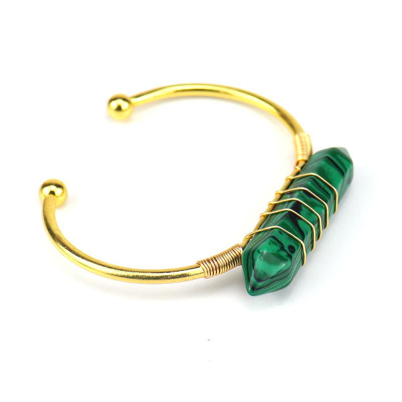 

Handmade Copper Wire Winding Natural Crystal Hexagonal Prism Bracelet Bracelet Bracelet Rough Stone Crystal Bracelet pure natural малахітова зелень