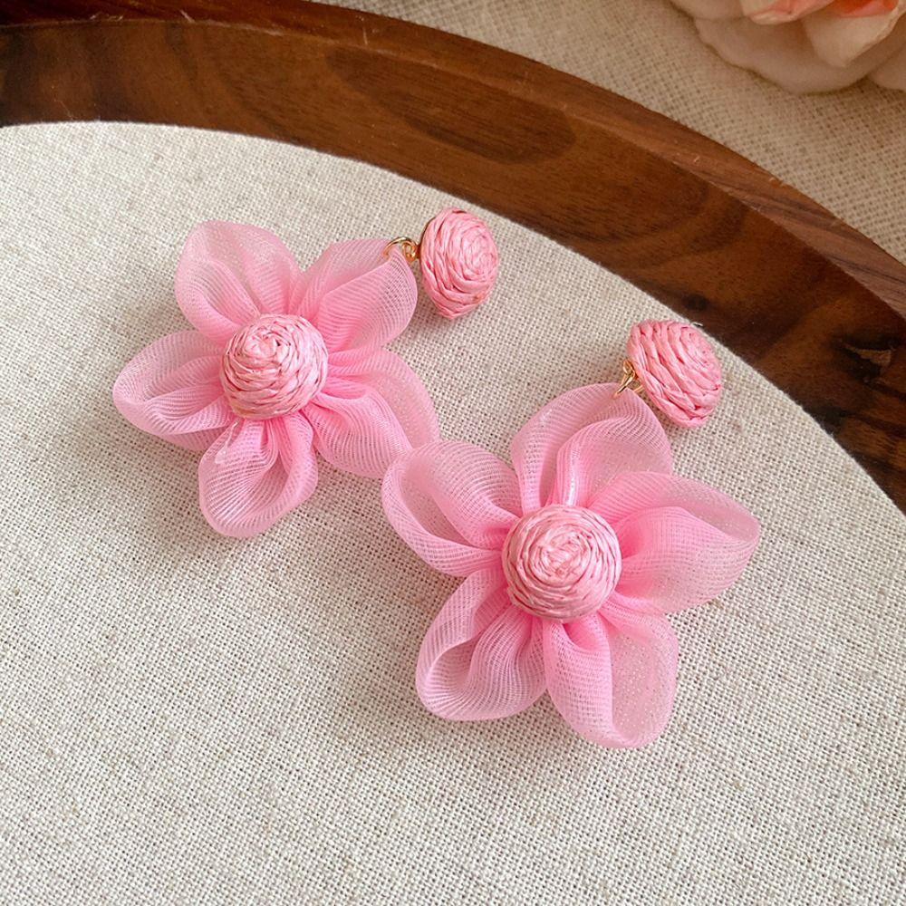 Sunflower Multi-colored Ear Accessories Raffia Flower Ear Drop Handmade Wood Drop Earrings  Daily