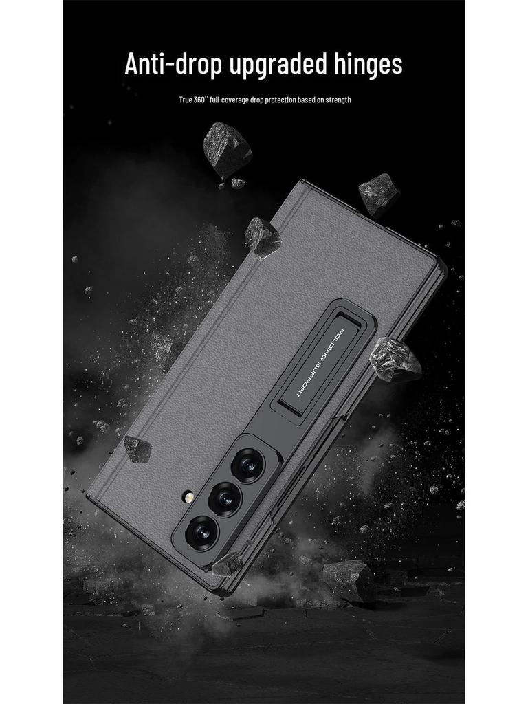 Samsung Z Fold7 Electroplated Leather Magnetic Case with Bracket - Anti-drop Protective Cover