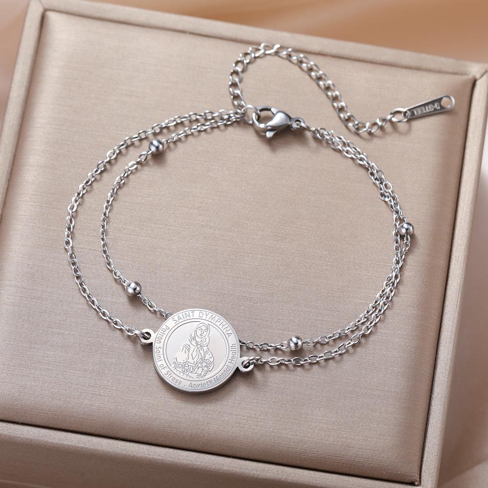Dawapara Saint Dymphna Bracelet Religious Patron Amulet Mental Health Catholic Gift Stainless Steel Jewelry