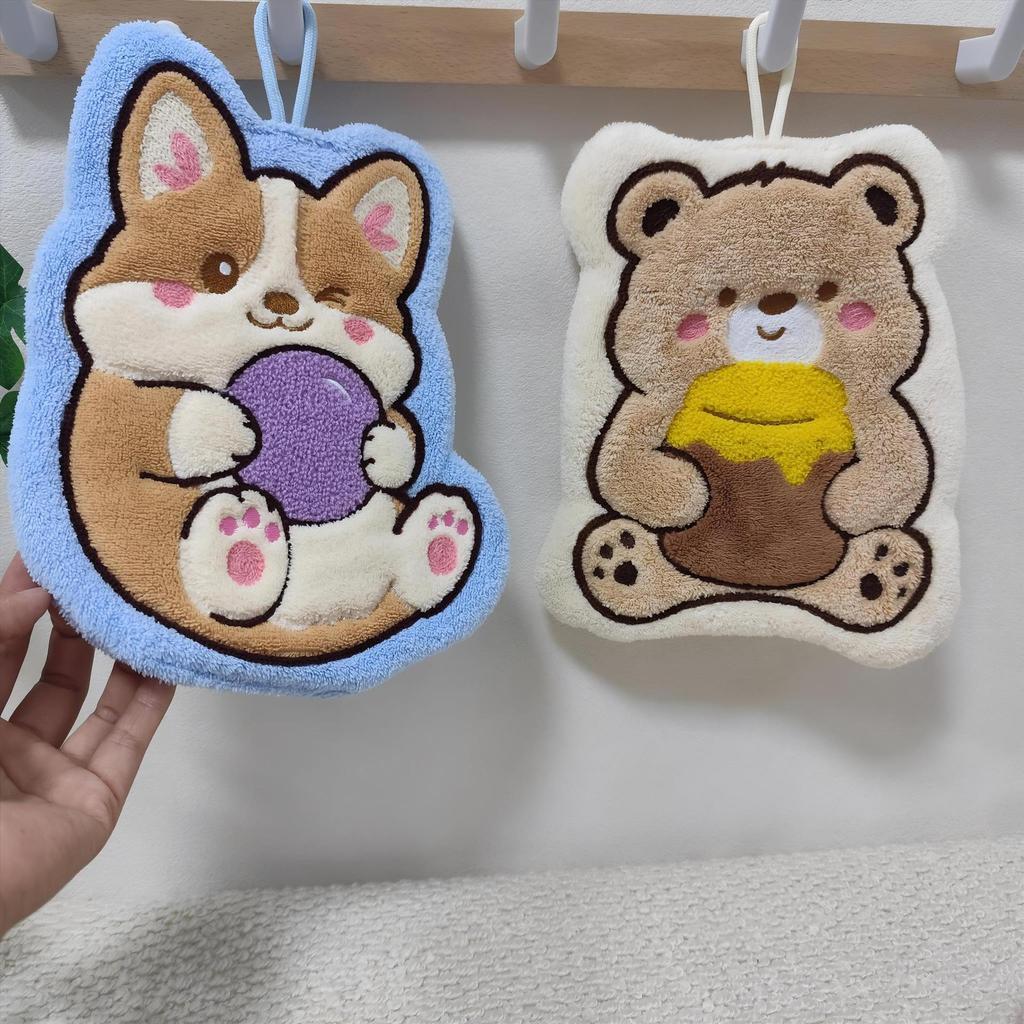 Cute Animal Soft Hand Towel with Hanging Loop - Odorless, Absorbent, Quick-Drying for Kitchen/Bathroom - Perfect for Kids