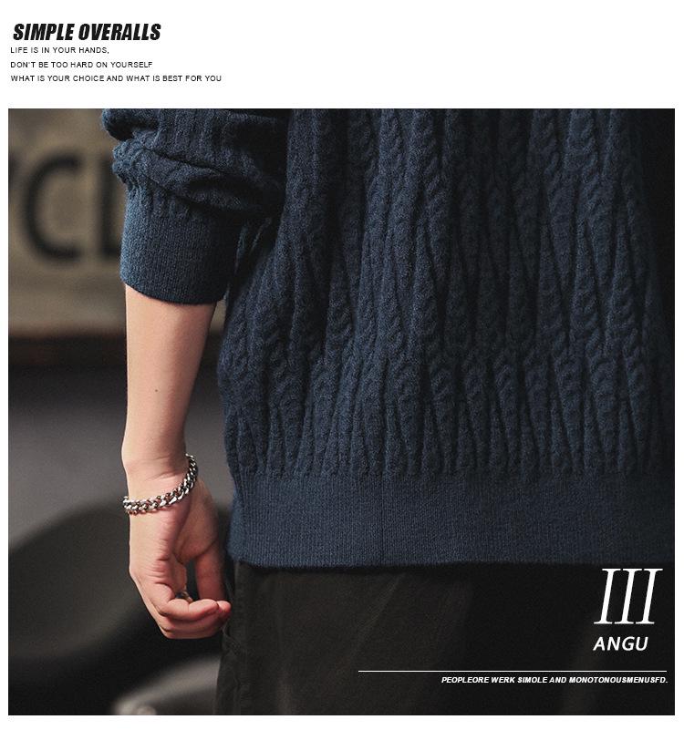 Men's Heavyweight Cable Knit Sweater - Warm, Trendy, Casual, and Versatile Round Neck Knitwear