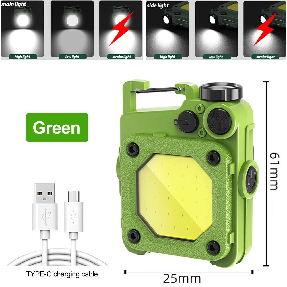 Mini Pocket FlashLight Portable COB Keychain Magnetic Light USB Repair Work Light Outdoor Camping Climbing Lantern Corkscrew