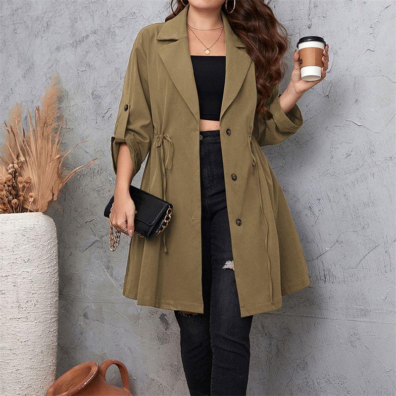 

Женское пальто XL-4XL Повседневное большого размера Женские длинные топы большого размера Верхняя одежда Khaki 4XL