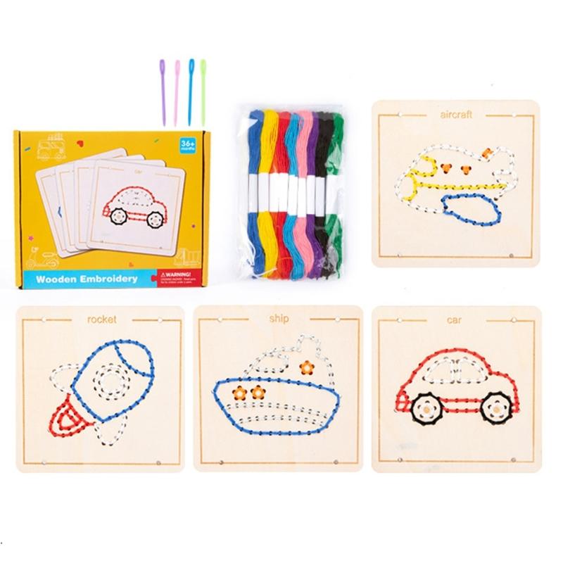 Educational Wood Lacing Toy Embroidery Lacing Board Sensory Toy For Kids Toddler Preschooler Boy Girl Birthday Present