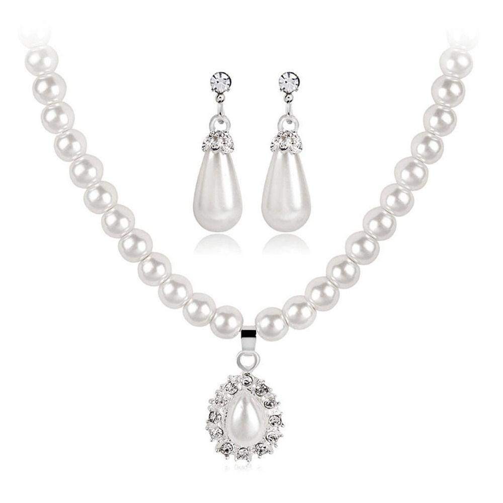 Rhinestone Gorgeous Hook Earrings Pearl Bridal Jewelry Sets Girl