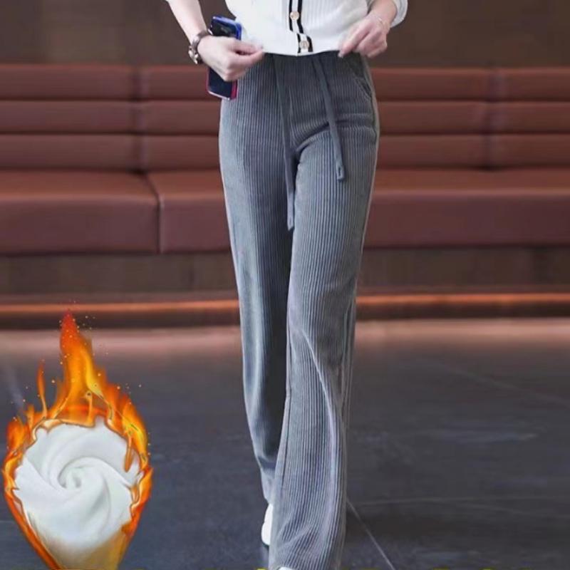 Frühling Herbst Hohe Taille Gerade Lose Cord Hosen Frauen Mode Feste Beiläufige Breite Bein Hosen Frauen Elegante Vintage Einfache frauen hosen 25694