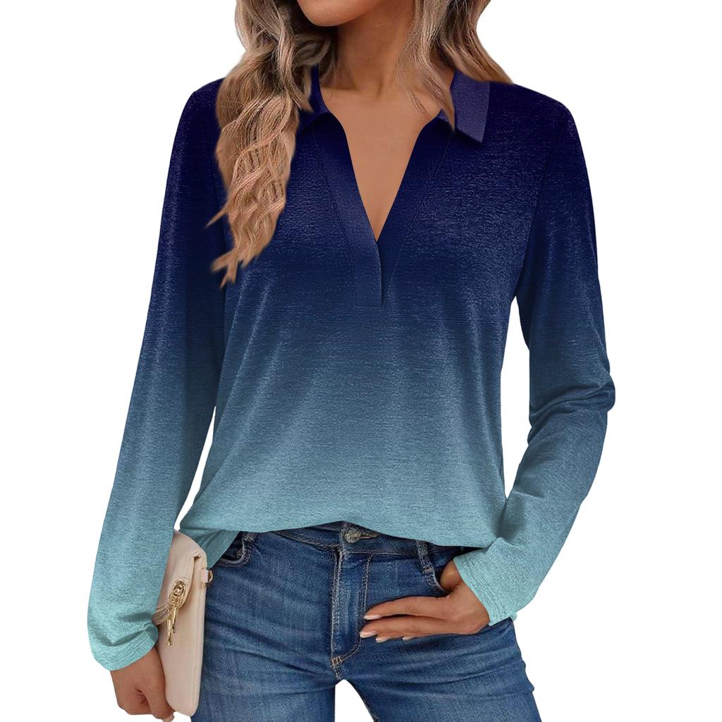 Damenmode Langärmeliges Hemd mit Farbverlauf und Stehkragen