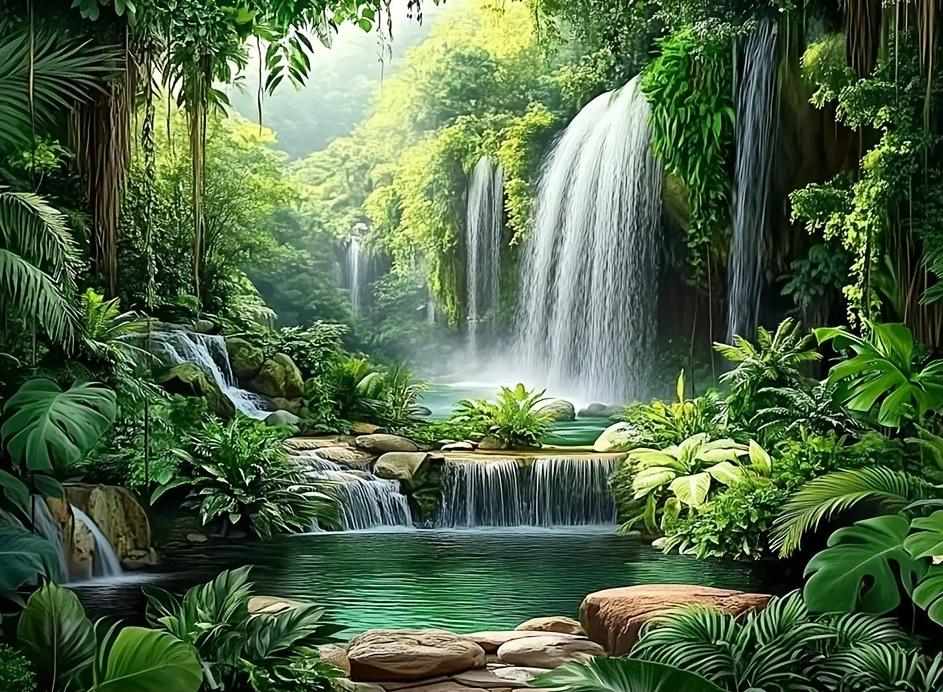 Thick Jungle Waterfall Mist Theme Party Banner Photography Backdrop, Birthday Party, Home Decoration Photography Backdrop Cloth