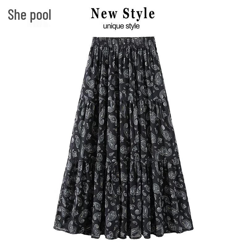 Women s Retro Floral A-Line Midi Skirt One Size