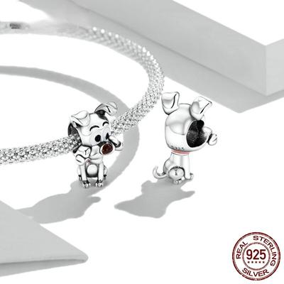 Genuine 925 Sterling Silver Cute Dog Charms for Silver Bracelet or Bangle Metal Beads DIY Fashion Jewelry Dog Lover Gift