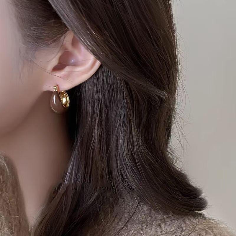 Vintage Amber Color Series Earrings for Women Temperament Brown Enamel Tiger Eye Ear Buckle Earring Party Jewelry Accessory Gift