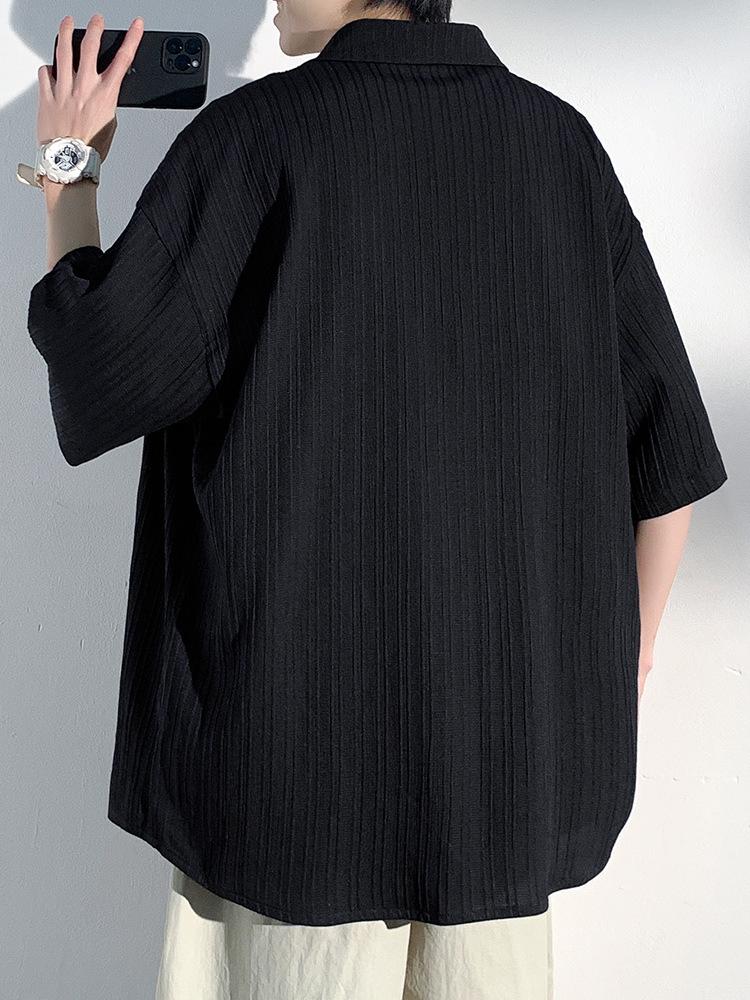 Men's Summer Trendy Solid Color Short Sleeve Ice Silk Shirt