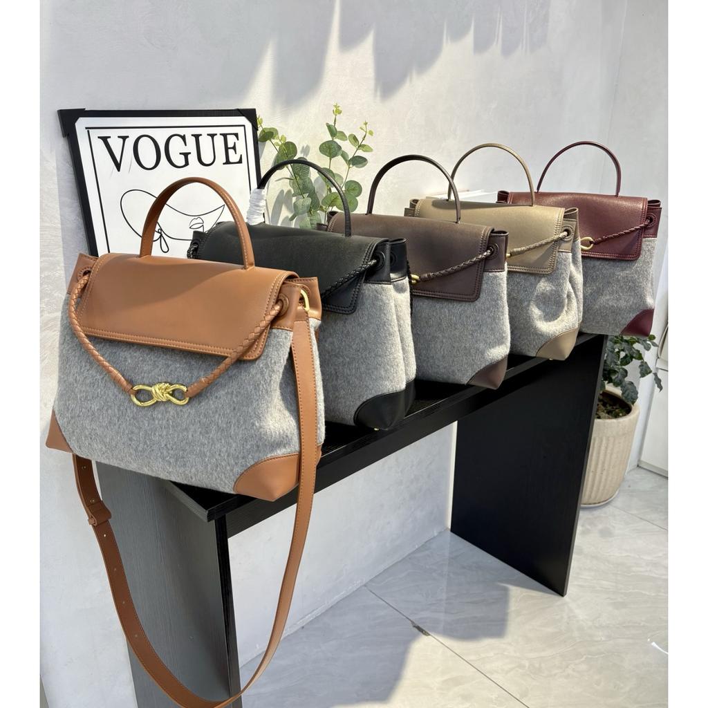 Bolsa de mão de lã de alta qualidade transfronteiriça feminina 2026 nova bolsa tote com fivela de laço bolsa de ombro mensageiro