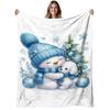1 Stück Schneemann und Welpe Flanelldecke | Weich, Warm, Winterblau Stil Druck, Polyester, 280 g/m², Ganzjahresnutzung, Ideal für Sofa, Schlafzimmer, Büro | Chri