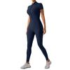 European & American Nude Feel Short Sleeve Yoga Jumpsuit - Women's Fitness Bodysuit with Zipper & Long Pants
