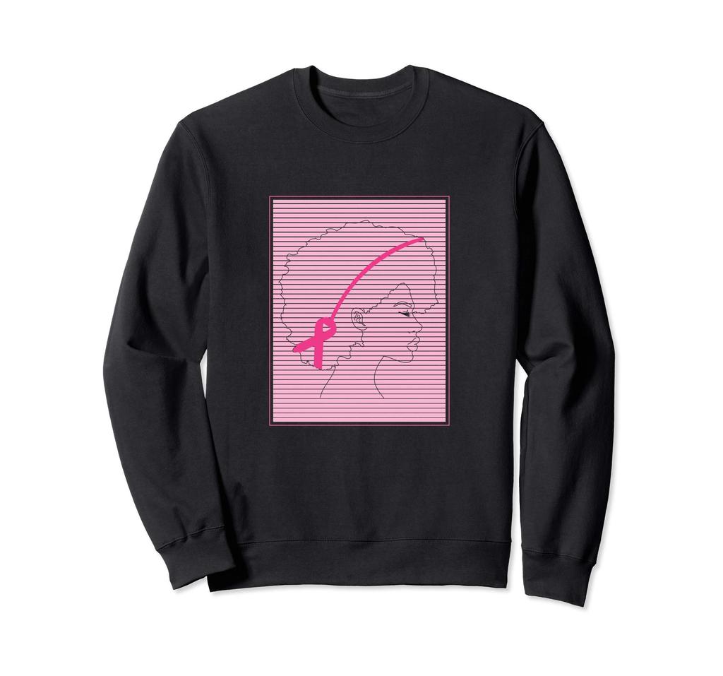 Afro Breast Cancer Fighter Pink Ribbon Awareness Gift Sweatshirt