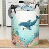 1 Round Laundry Basket | Underwater Coral Reef Fish Pattern, Spacious and Foldable, Made of Durable Polyester, Easy To Store, Perfect for Various Room