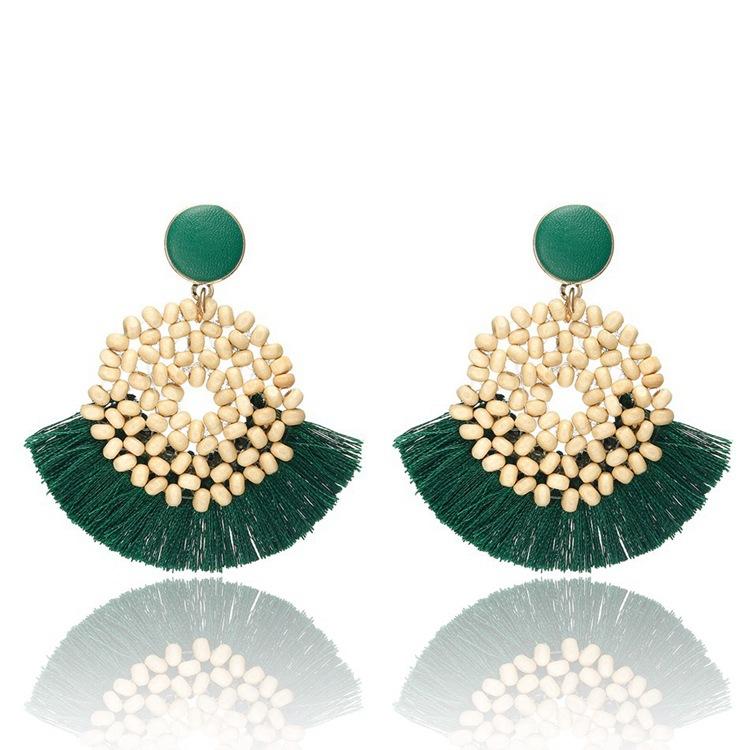 

JMXD-Этнические серьги из бисера Fengmu для женщин, серьги-подвески с бахромой, серьги, аксессуары зелёный