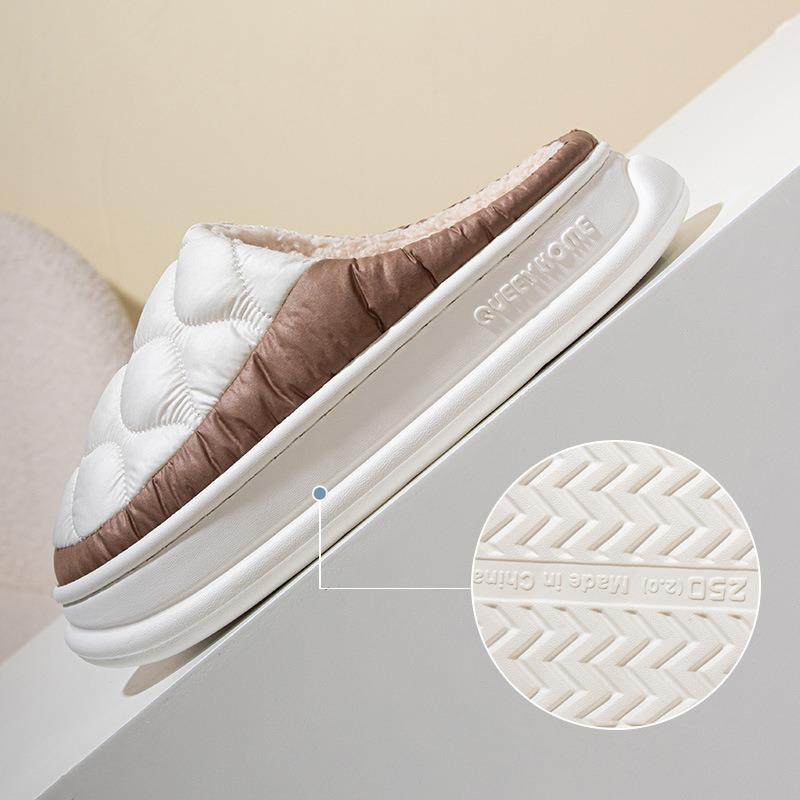 Autumn and winter down men's cotton slippers indoor home waterproof and slip-resistant couple plush cotton drag men's winter