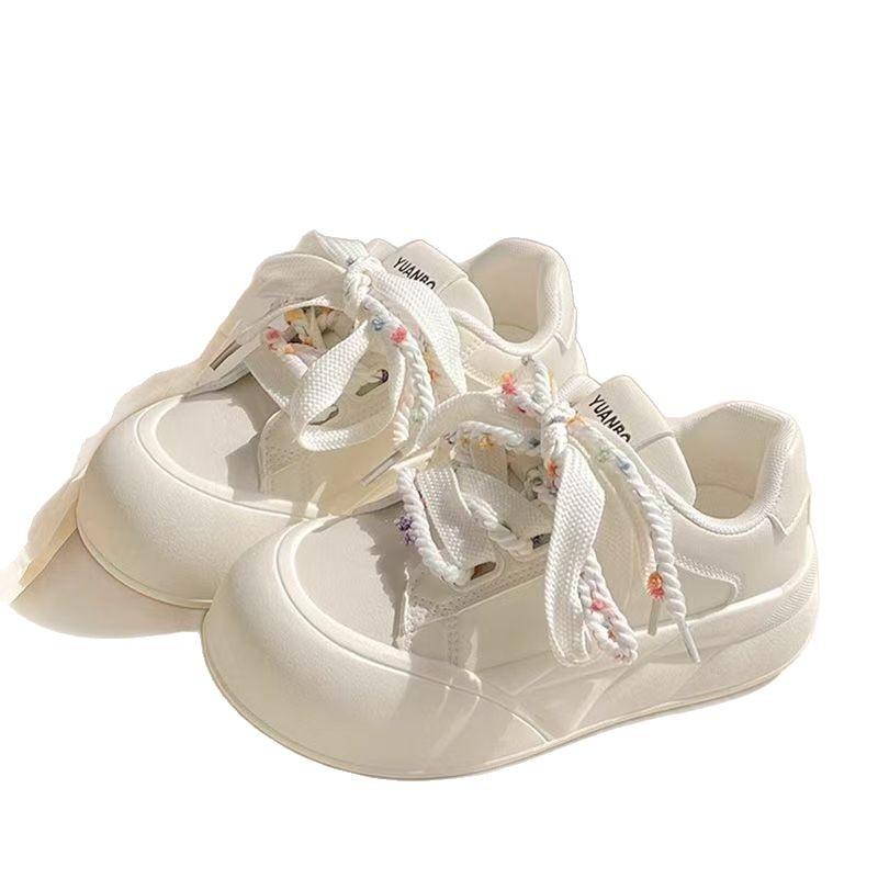 Chaussures à plateforme épaisse pour femmes chaussures à pain 2025 printemps et automne nouvelles semelle muffin polyvalentes chaussures blanches mode décontracté chaussures à grosse tête