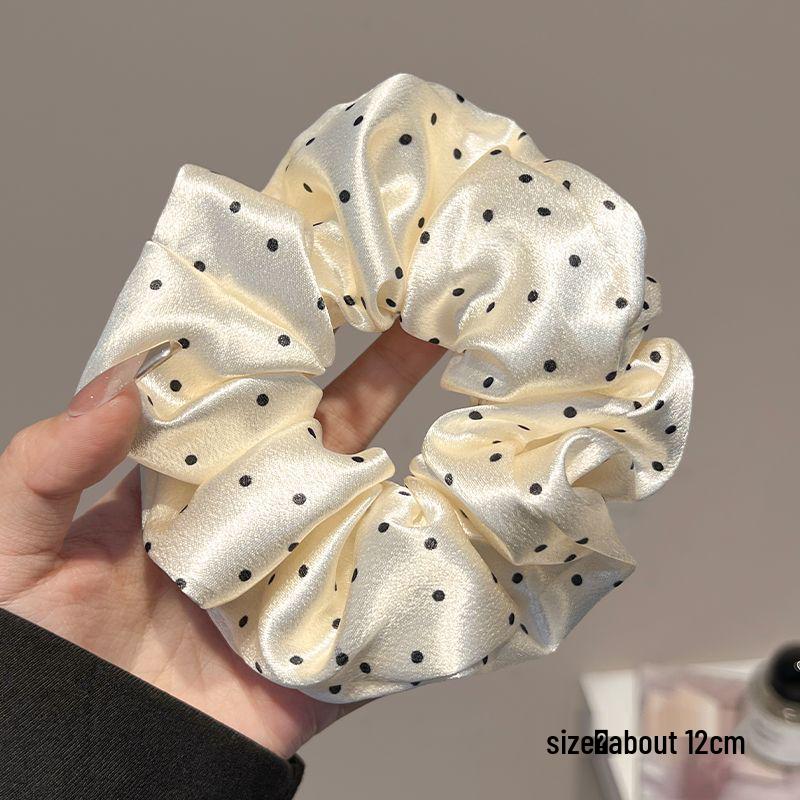 High-End French Satin Polka Dot Scrunchie - Elastic Hair Tie & Bun Accessory for Women