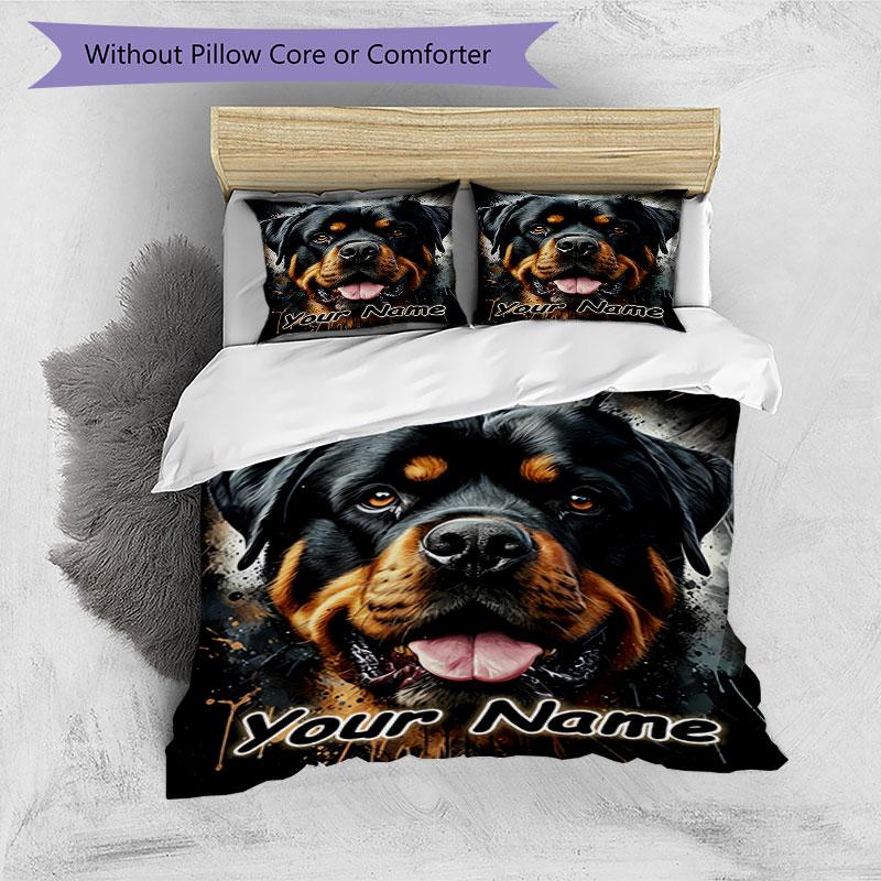 3-teiliges Bettwäsche-Set mit individuellem Namen Rottweiler Stärke Loyalität Bettbezug Verschluss Enthält 1 Bettbezug & 2 Kissenbezüge für Schlafzimmer
