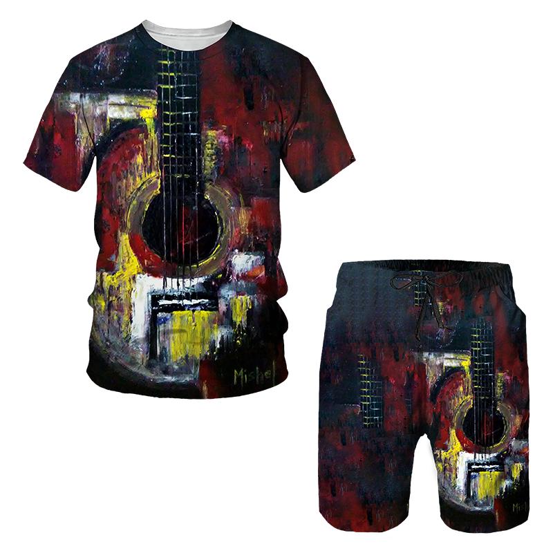 

Летние футболки с 3d принтом гитары в стиле хип-хоп, уличные мужские футболки/короткие брюки/мужской костюм, модные топы, женская и мужская одежда L