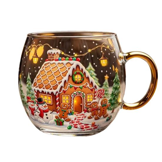 10oz Christmas Painted Mug Winter Scenery Painted Mugs Stained Glass Holiday Drinking Coffee Cup for Cafe Home Bar Decor