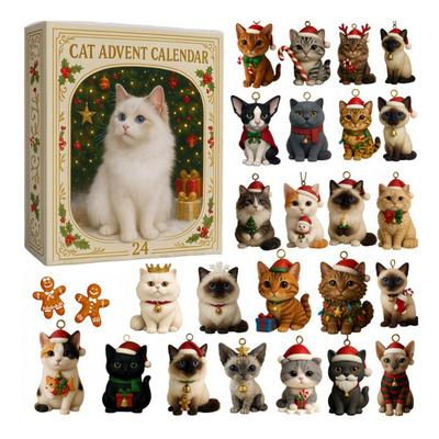 Katzen Adventskalender 24 Tage Weihnachts-Countdown-Kalender Niedliche Acryl-Kätzchen Ornamente Feiertagsdeko für Katzenliebhaber