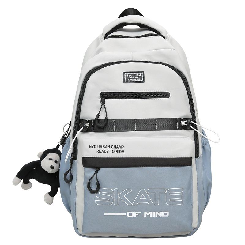 

Студенческий школьный рюкзак с цветовыми блоками, большой вместимости, мужской рюкзак с надписью, кампус, женский рюкзак синий/чёрный