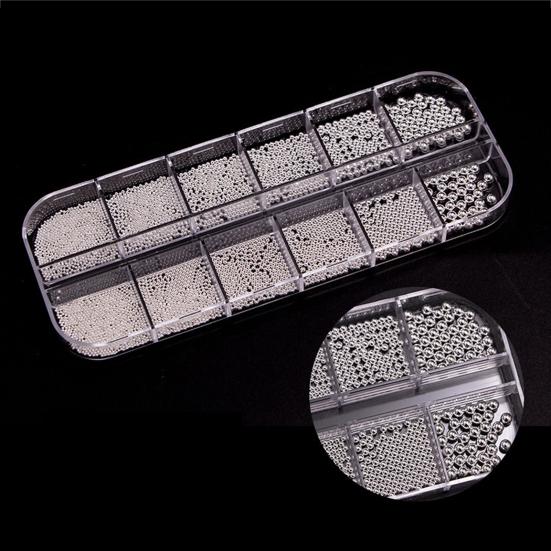 1 Set 12 Grids Nail Art Bead Kit with Storage Box 3D Nail Art Metal Caviar Beads DIY Manicure Design Decoration Charm Nail Accessories