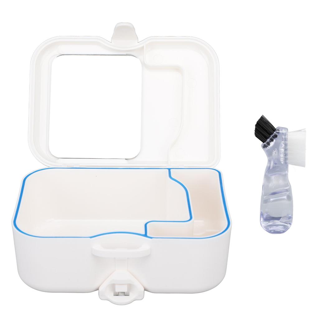 Dentures Storage Box Deep Cleansing Brush Denture Retainer Case with Mirror Unslotted Type