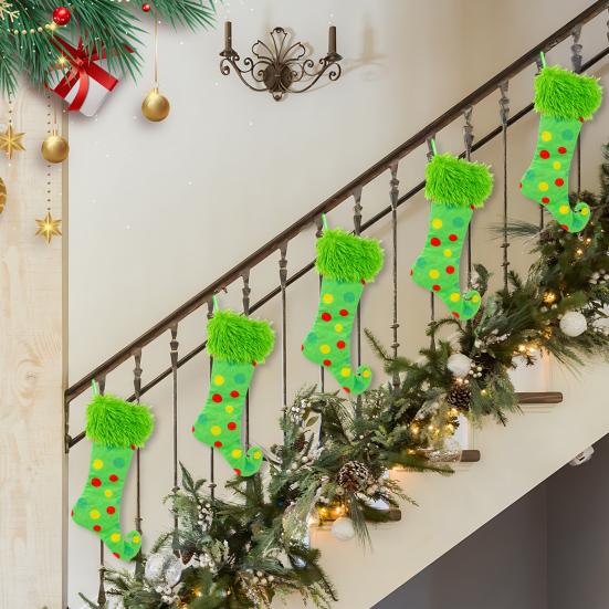Yousheng Green Christmas Stockings Faux Fur Xmas Hanging Treat Bag Candy Pouch Holder Festive Atmosphere Decoration