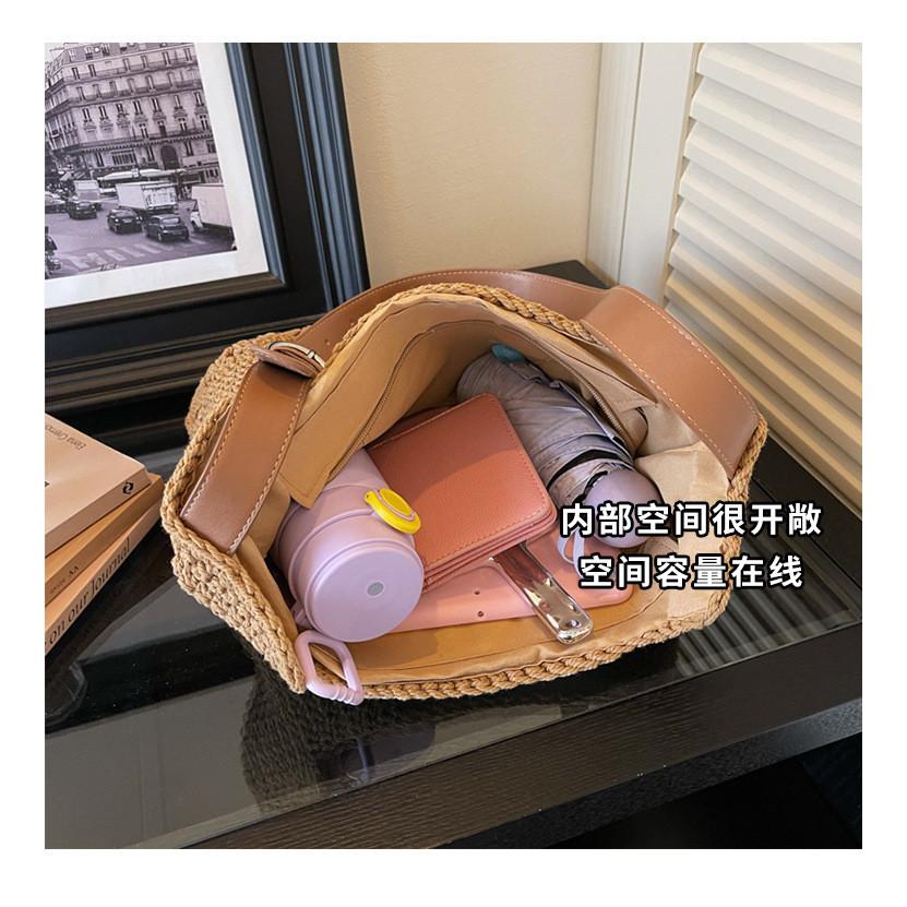 IELGY Hollow Woven Large-Capacity Commuter Tote Bag Seaside Vacation One-Shoulder Messenger Beach Bag