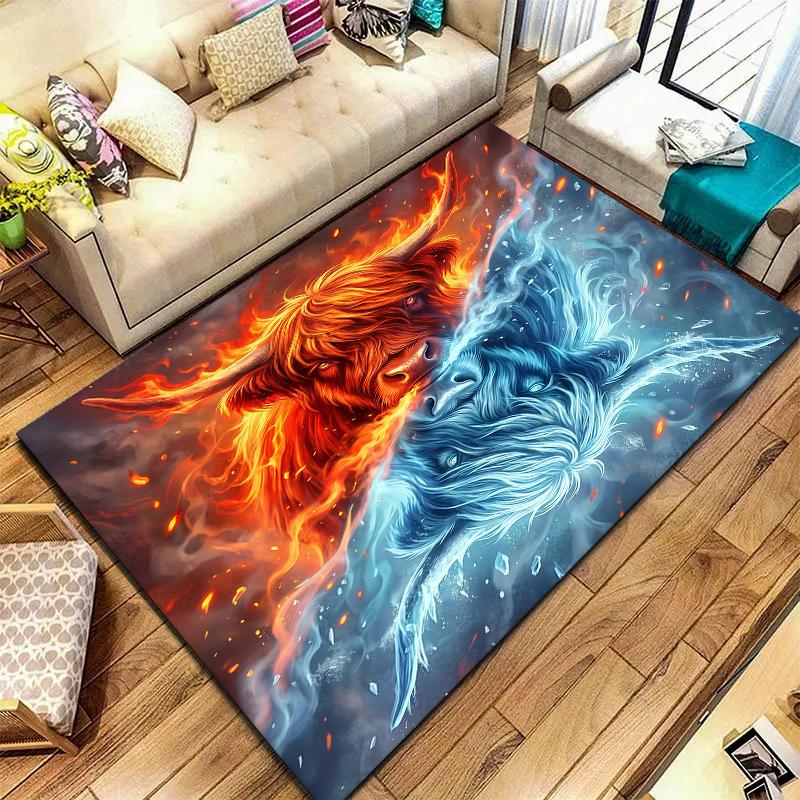Flame Animal Blue Red Pattern Square Carpet,Area Rug,Carpet Rug for Living Room Bedroom Sofa Playroom Decor,Non-slip Floor Mat,Holiday Birthday Gifts