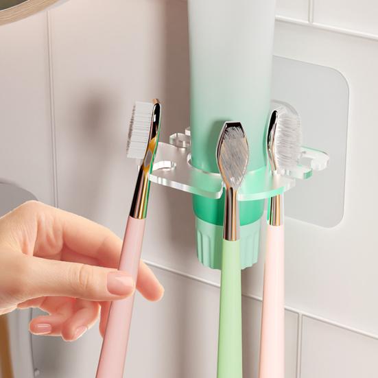 Toothbrush Holder Wall Mounted Self Adhesive Toothbrush Organizer with Toothpaste Slot Quick Drain Design