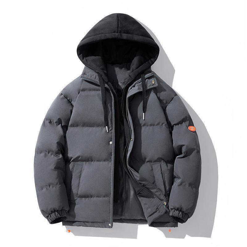 New Fake Two-piece Hooded Cotton Clothes Men's Autumn and Winter Trendy Brand Handsome Cotton-padded Clothes Korean Version Trendy Loose Bread Clothes