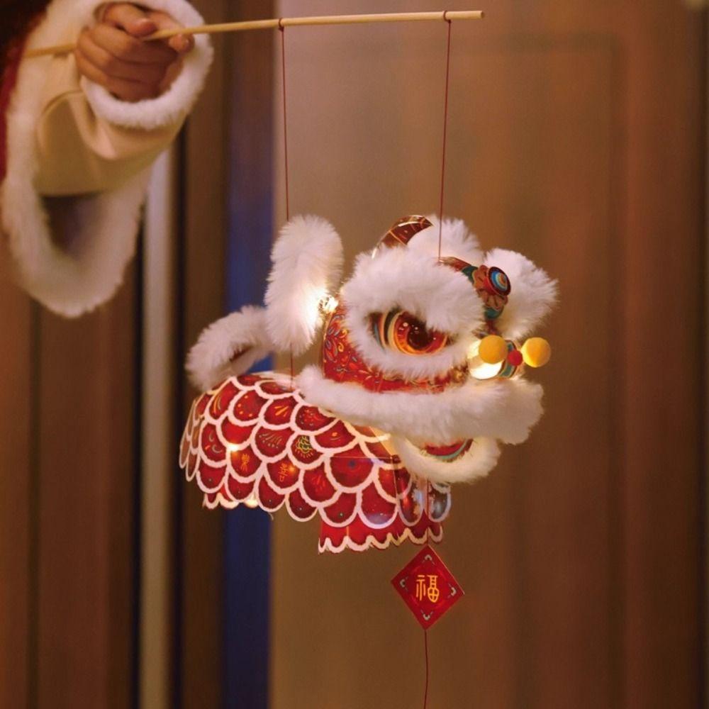 Handmade Lion Dance Lantern Chinese Style Ancient Luminous Lantern Spring Celebration