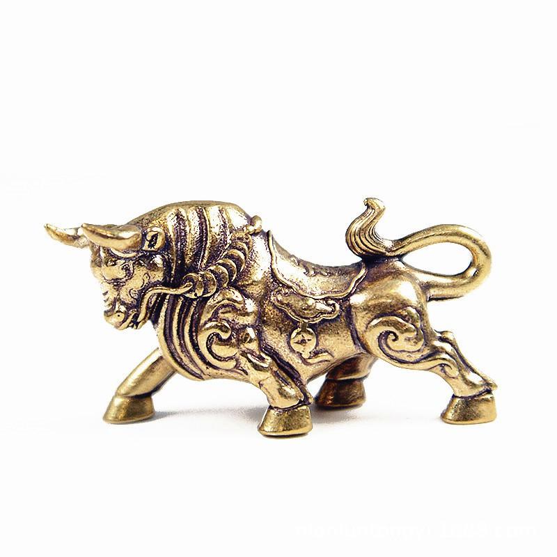 Brass Ox Figurine Set Pair Desktop Decor Handheld Ornament Chinese Zodiac Lucky Animal Home Office Lucky Ox Facing Left