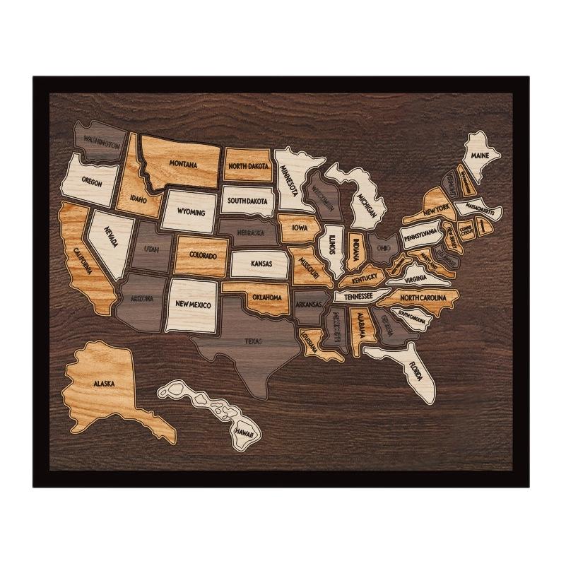Decorative Framed Wooden USA Map Jigsaw Puzzle Wall Art